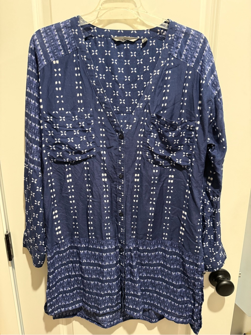 Athleta Blue Patterned Button-Down Tunic
